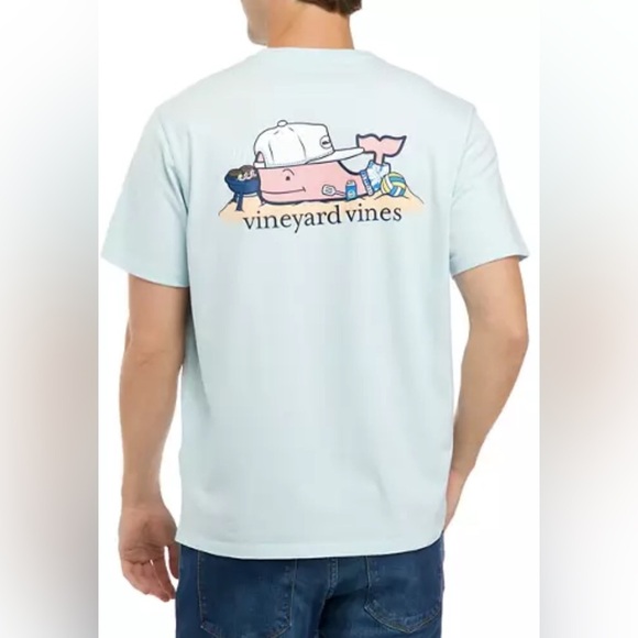 Vineyard Vines Men's XL Beach BBQ Whale Short-Sleeve Pocket Tee Blue Coastal - Picture 1 of 8